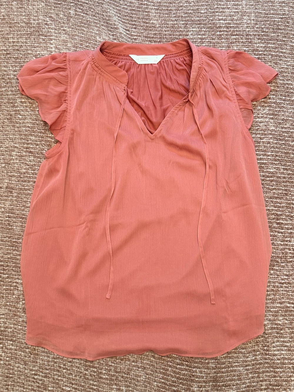 LC Lauren Conrad Kohl's Rose Pink Flutter Sleeve Tie-Neck Blouse